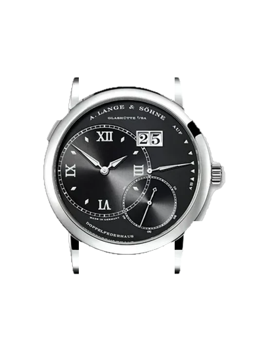 Lange 1 115.028 con Correa de piel de cocodrilo en nubuck negro con costuras a juego cosidas a mano