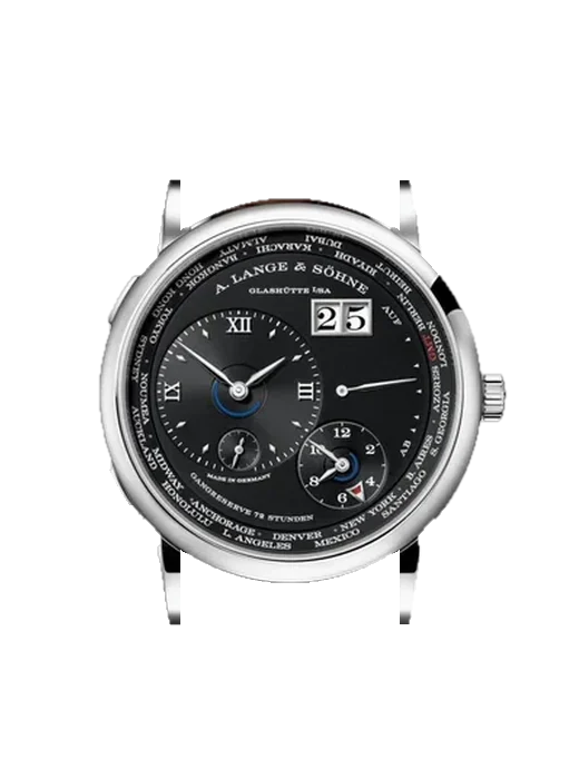 Lange 1 136.029 mit Alligator-Nubuk-Armband Schwarz mit Ton-in-Ton-Naht, handgenäht