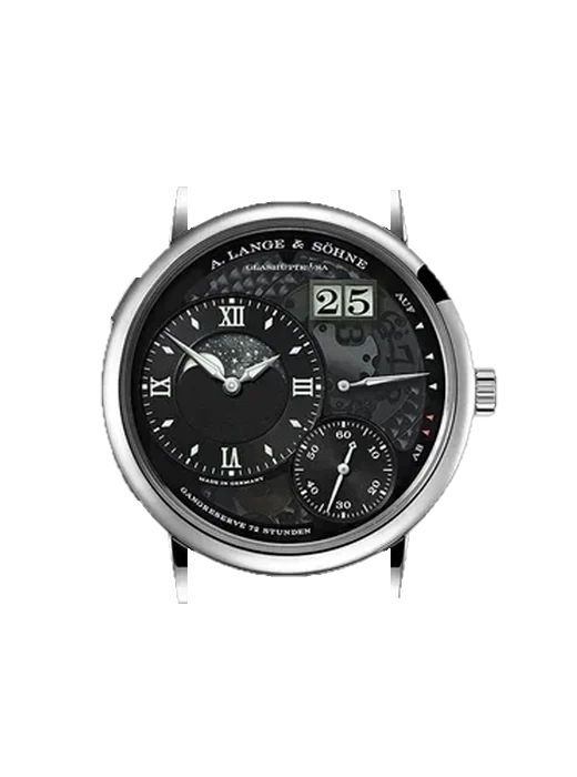 Lange 1 139.035 mit Alligator-Nubuk-Armband Schwarz mit Ton-in-Ton-Naht, handgenäht