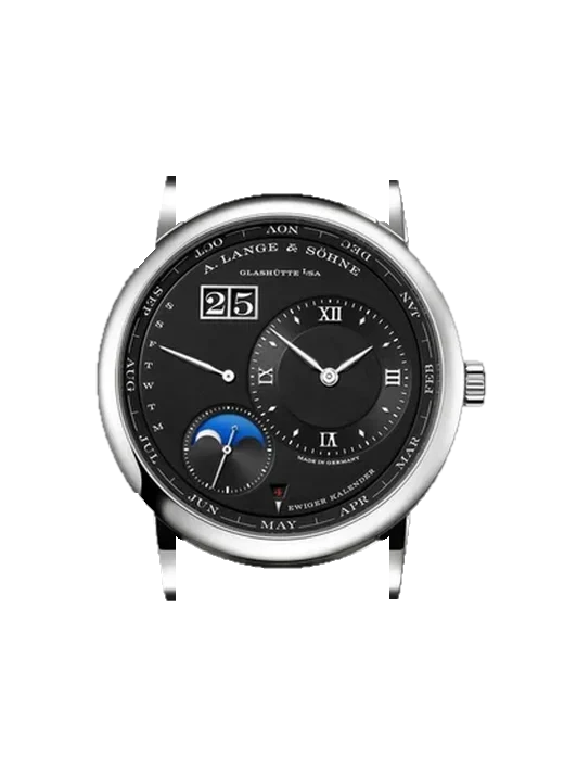Lange 1 345.036 E avec Bracelet Alligator Nubuck Noir avec Surpiqûre Ton sur Ton Faite Main