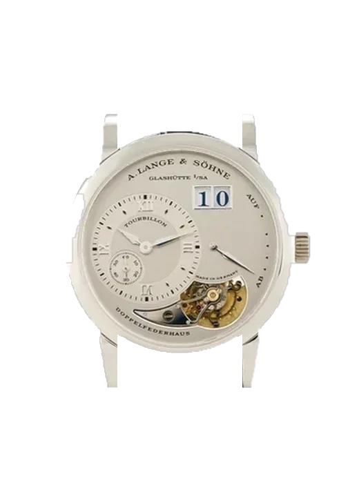 Lange 1 704.025 avec Bracelet Alligator Nubuck Noir avec Surpiqûre Ton sur Ton Faite Main