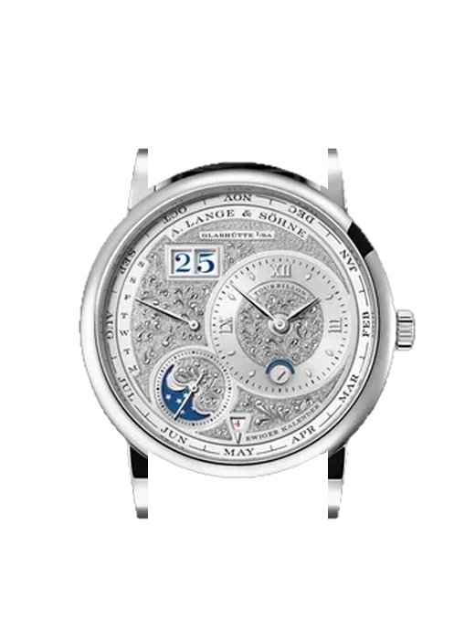 Lange 1 720.048 con Cinturino Alligatore Nubuck Nero con Cucitura Sur Tone a Mano