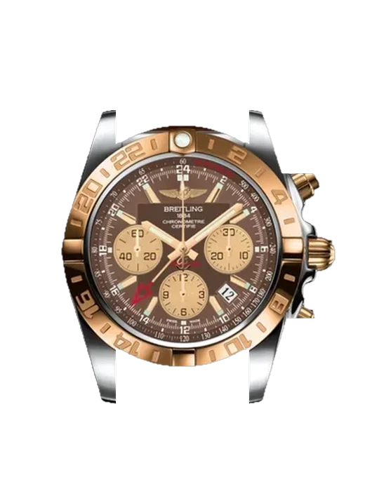 Chronomat B01 44 CB042012.Q590.737P con Correa de piel de becerro vintage marrón — Patina natural