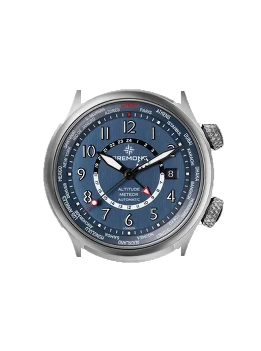 Altitude ALTITUDE-MB-METEOR-TIME-ZONES-AIR-FORCE-BLUE-DIAL-BRACELET with Vintage Brown Calfskin Strap — Natural Patina