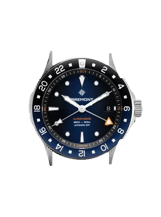 Supermarine SM40-GMT-SS-BLBK-B mit Grand Cavalier Cuir Armband Orange