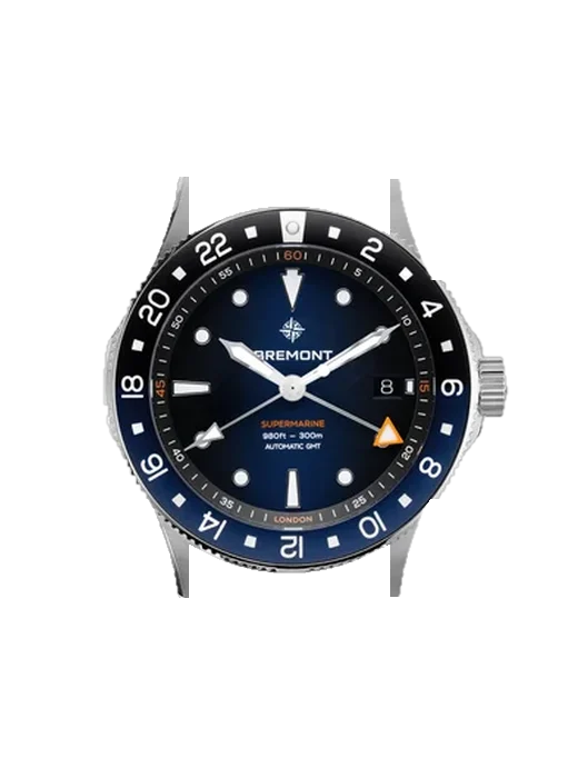 Supermarine SM40-GMT-SS-BLBK-R-S with Grand Cavalier Leather Strap Orange