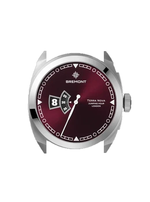 Terra TERRA-NOVA-40-5MM-JUMPING-HOUR-BURGUNDY-BRACELET mit Vintage Kalbslederarmband Braun — Natürliche Patina