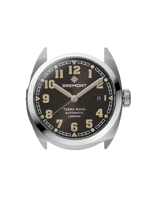 Terra TN40-DT-SS-BK-B mit Vintage Kalbslederarmband Braun — Natürliche Patina