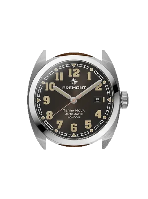 Terra TN40-DT-SS-BK-L-S with Vintage Brown Calfskin Strap — Natural Patina