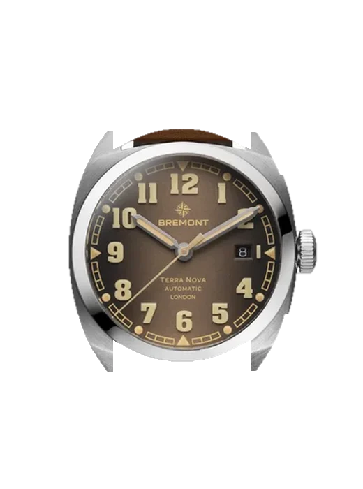 Terra TN40-DT-SS-BR-L-S con Correa de piel de becerro vintage marrón — Patina natural