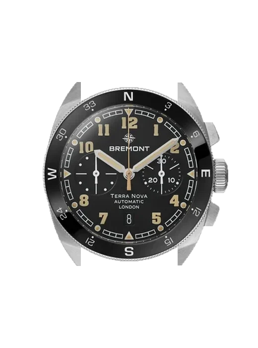 Terra TN42-CHR-SS-BK-B mit Vintage Kalbslederarmband Braun — Natürliche Patina