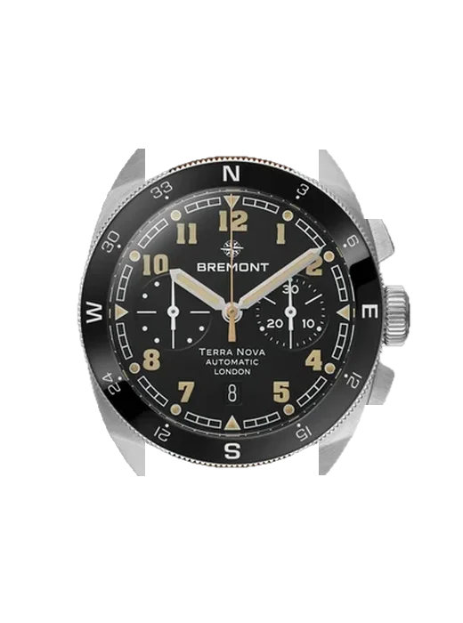 Terra TN42-CHR-SS-BK-L-S con Correa de piel de becerro vintage marrón — Patina natural