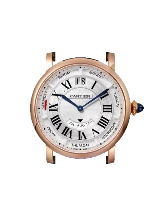 Rotonde de Cartier WHRO0002 avec Bracelet de montre en cuir de veau vintage marron — Patine naturelle
