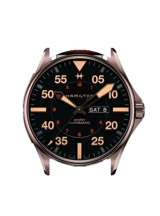 Khaki Aviation H64705531 with Vintage Brown Calfskin Strap — Natural Patina