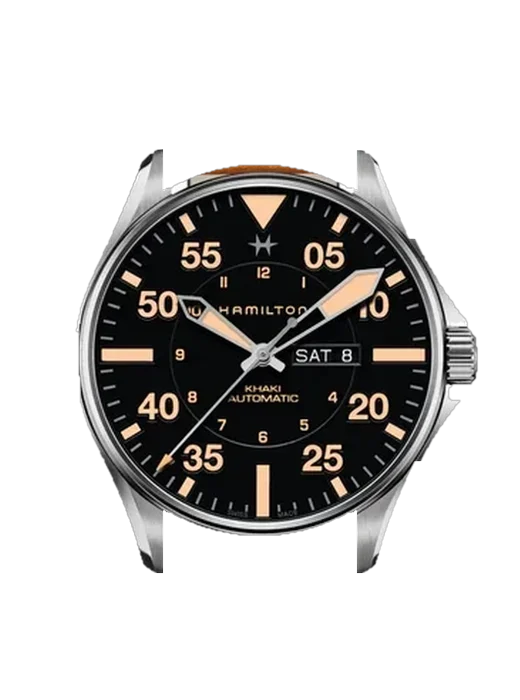 Khaki Aviation H64725531 with Vintage Brown Calfskin Strap — Natural Patina