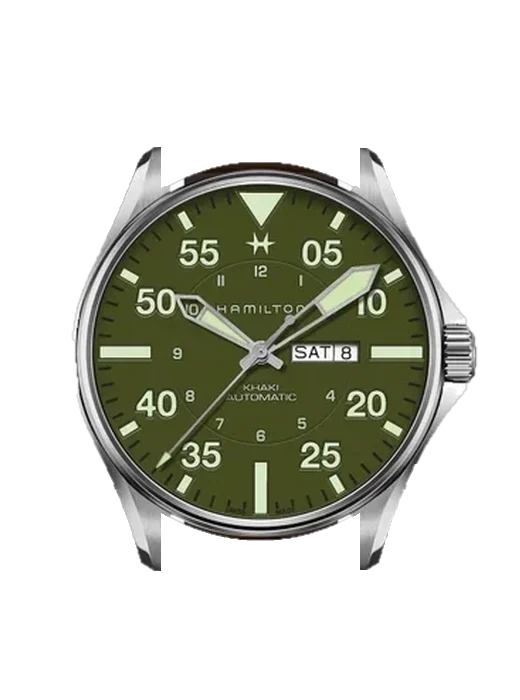 Khaki Aviation H64735561 with Vintage Brown Calfskin Strap — Natural Patina
