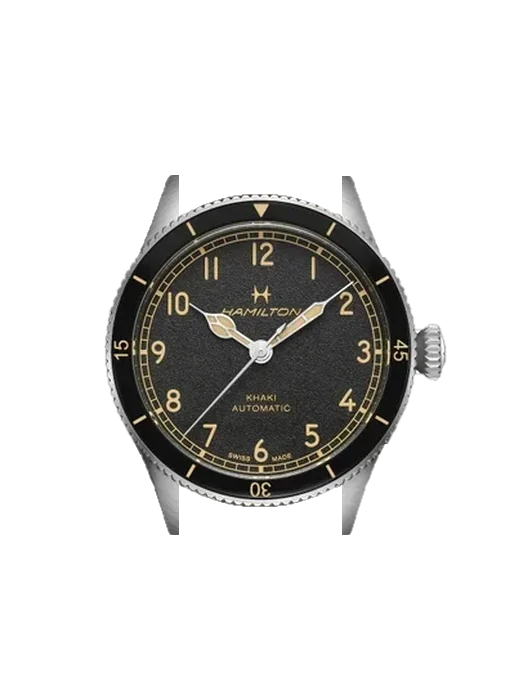 Khaki Aviation H76205530 with Vintage Brown Calfskin Strap — Natural Patina