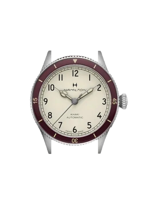 Khaki Aviation H76265810 with Vintage Brown Calfskin Strap — Natural Patina