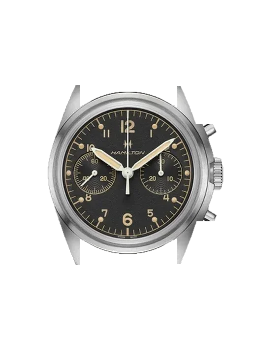 Khaki Aviation H76409530 with Vintage Brown Calfskin Strap — Natural Patina