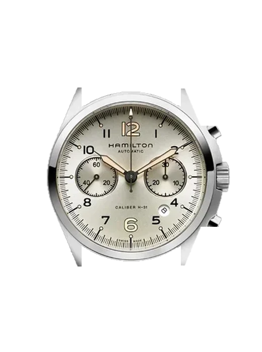 Khaki Aviation H76416155 with Vintage Brown Calfskin Strap — Natural Patina