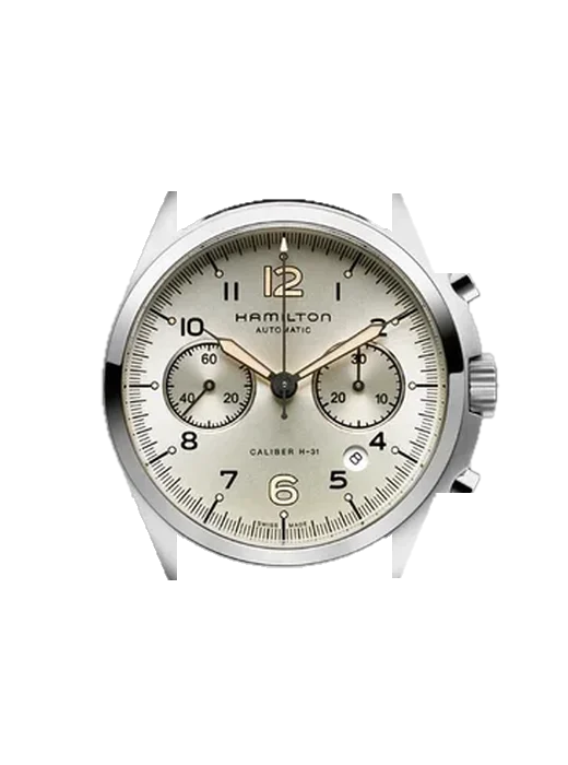 Khaki Aviation H76416755 with Vintage Brown Calfskin Strap — Natural Patina