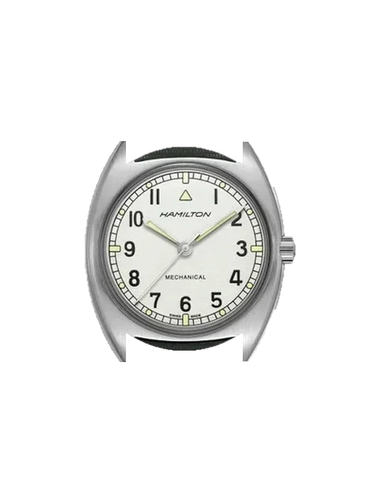 Khaki Aviation H76419951 with Vintage Brown Calfskin Strap — Natural Patina