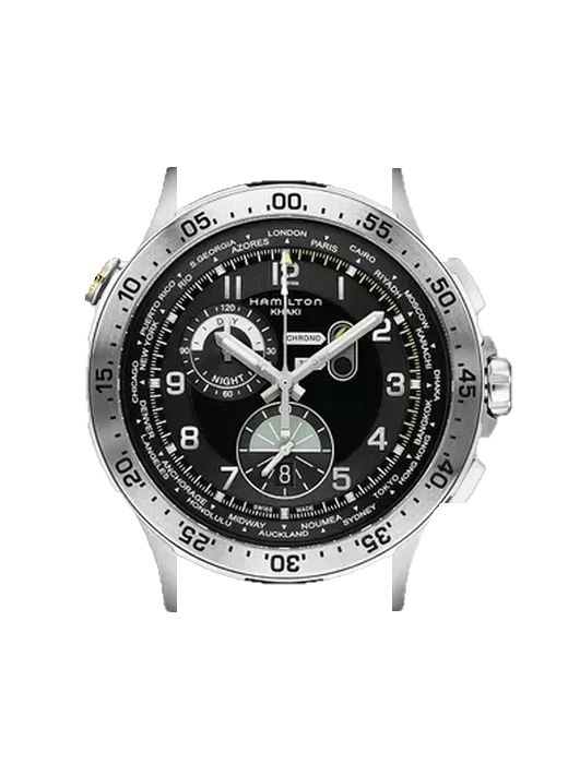 Khaki Aviation H76714335 avec Bracelet de montre en cuir de veau vintage marron — Patine naturelle