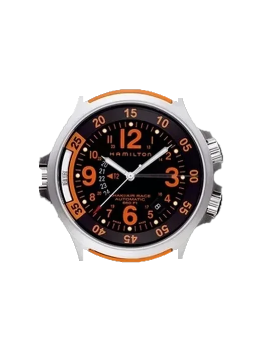 Khaki Aviation H77665873 with Grand Cavalier Leather Strap Orange