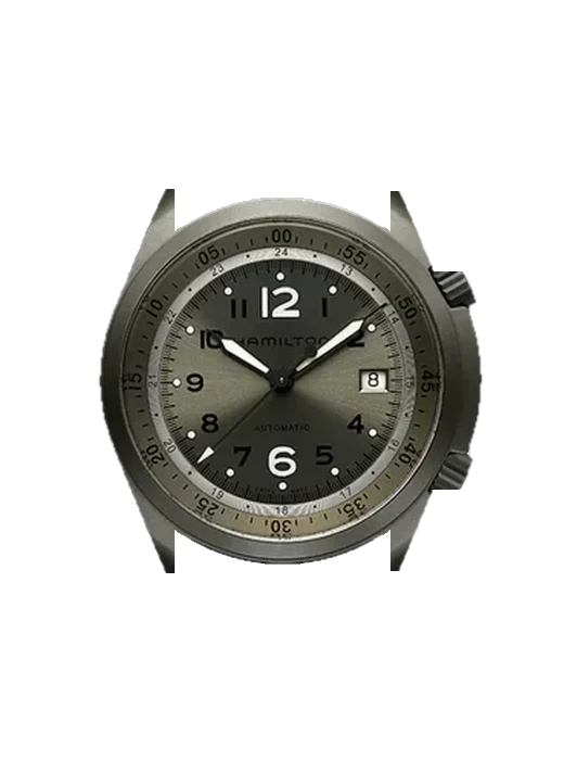 Khaki Aviation H80405865 con Correa de piel de becerro vintage marrón — Patina natural