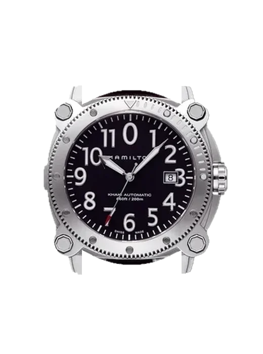 Khaki Navy H78555533 avec Bracelet de montre en cuir de veau vintage marron — Patine naturelle