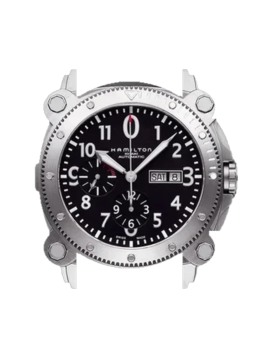 Khaki Navy H78616333 avec Bracelet de montre en cuir de veau vintage marron — Patine naturelle