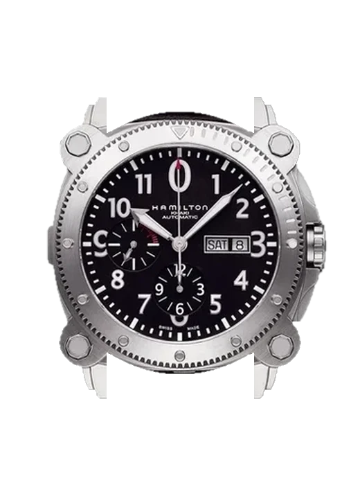 Khaki Navy H78616733 avec Bracelet de montre en cuir de veau vintage marron — Patine naturelle