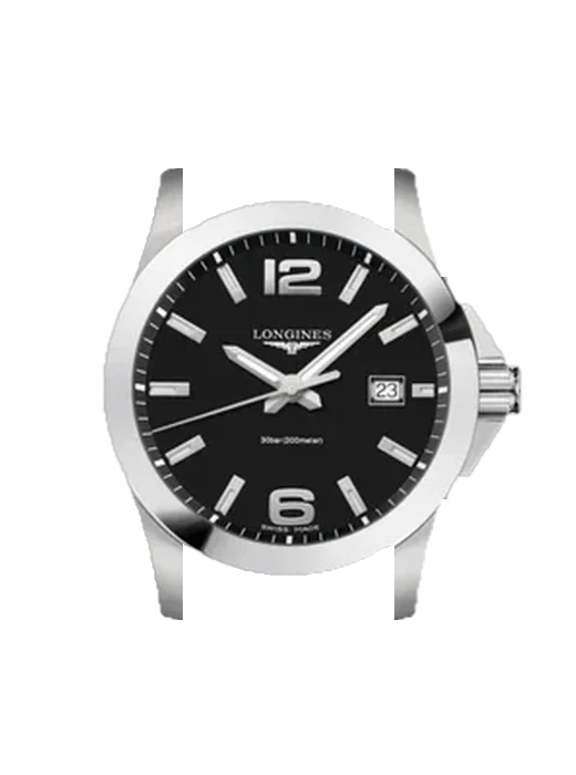 Conquest L3.759.4.58.6 with Hammered Black Calfskin Strap — Ecru Stitching