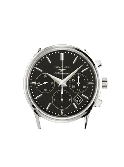 Heritage L2.749.4.52.0 mit Schwarzes Saffiano-Armband mit ecrufarbenen Nähten