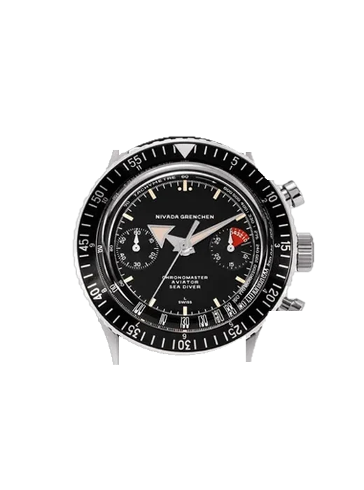 Broad BROAD-ARROW-INTERBEZEL-MANUAL with Hammered Black Calfskin Strap — Ecru Stitching