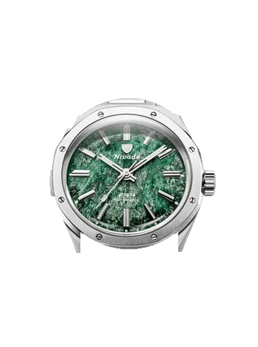 F77 F77-GREEN-AVENTURINE mit Vintage Kalbslederarmband Braun — Natürliche Patina