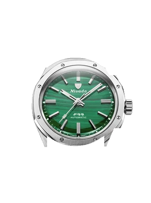 F77 F77-MALACHITE avec Bracelet de montre en cuir de veau vintage marron — Patine naturelle