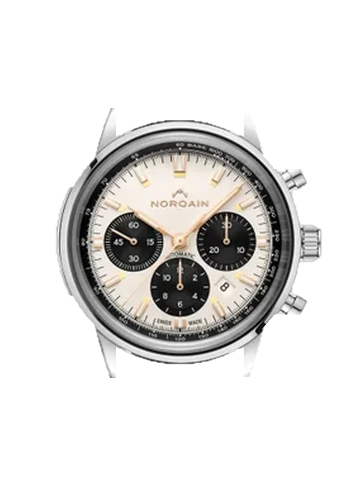 Freedom Freedom Chrono Off White con Correa Saffiano negra con costuras en color crudo