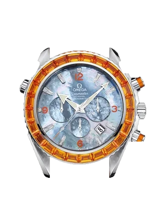 Seamaster Planet Ocean 222.28.46.50.57.005 con Correa de piel de becerro vintage marrón — Patina natural