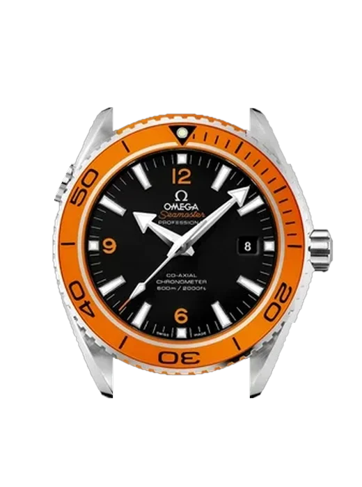 Seamaster Planet Ocean 232.32.46.21.01.001 con Correa de piel de becerro vintage marrón — Patina natural