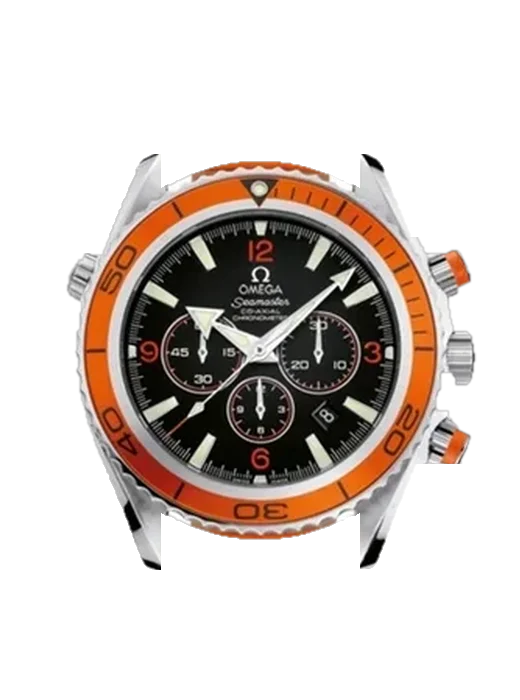 Seamaster Planet Ocean 2918.50.38 con Correa de piel de becerro vintage marrón — Patina natural