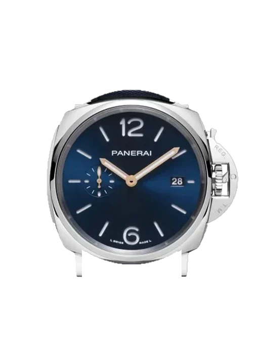 Luminor Due PAM01429 mit Vintage Kalbslederarmband Braun — Natürliche Patina