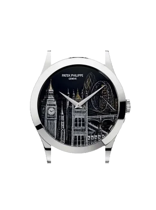 Calatrava 5089G-040 con Correa de piel de cocodrilo en nubuck negro con costuras a juego cosidas a mano