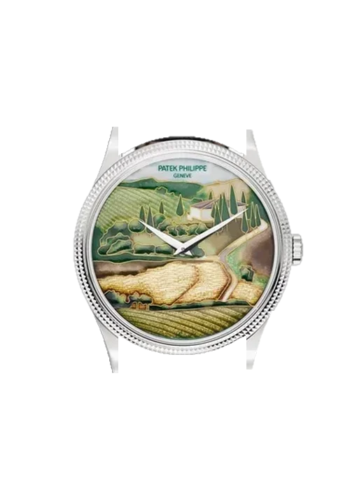 Calatrava 5177G-001 mit Alligator-Nubuk-Armband Schwarz mit Ton-in-Ton-Naht, handgenäht