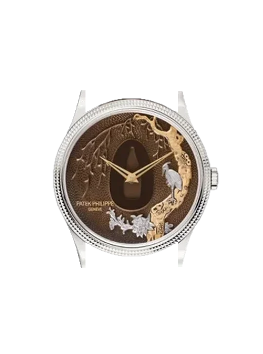 Calatrava 5177G-029 avec Bracelet Alligator Nubuck Noir avec Surpiqûre Ton sur Ton Faite Main