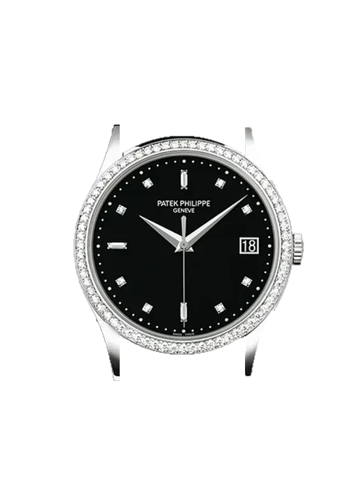 Calatrava 5297G-001 with Black Nubuck Alligator Strap with Hand-Stitched Tone-on-Tone Stitching