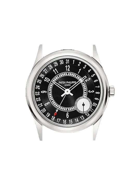 Calatrava 6006G-001 con Correa de piel de cocodrilo en nubuck negro con costuras a juego cosidas a mano
