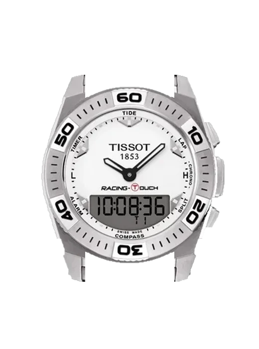 Touch T002.520.11.031.00 mit Schwarzes Saffiano-Armband mit ecrufarbenen Nähten