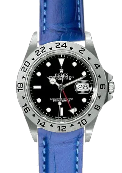 Explorer II 16570-0004 con Correa de cocodrilo azul mate