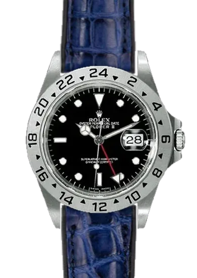 Explorer II 16570-0004 con Correa híbrida de piel de cocodrilo y caucho azul